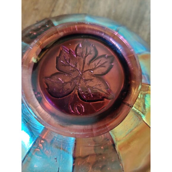 DUGAN FENTON CARNIVAL GLASS GRAPES & LEAVES PATTERN BOWL DISH AMETHYST RED 6.5" - Picture 9 of 10